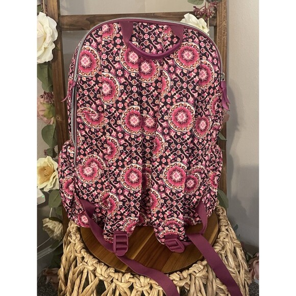 Vera Bradley Raspberry Medallion Iconic backpack Large Tech Laptop NWT - Picture 7 of 10